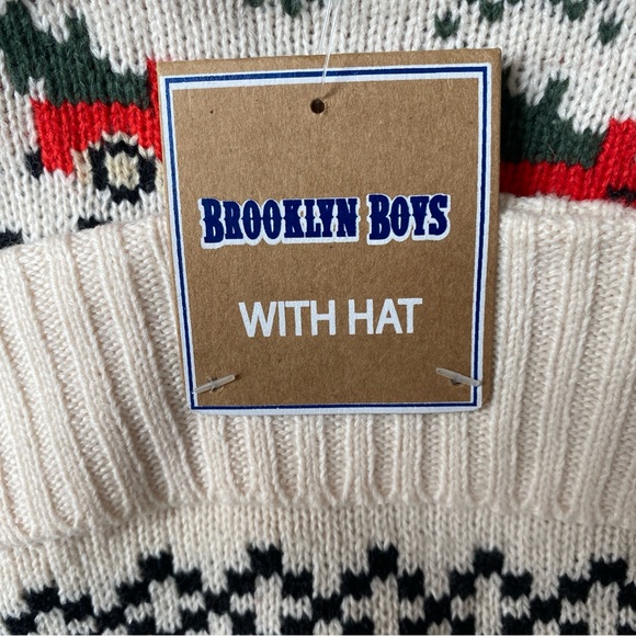 Brooklyn Boys Kids Fair Isle Sweater Hat Set Cream Red Truck Nordic Holiday NWT - Picture 3 of 6